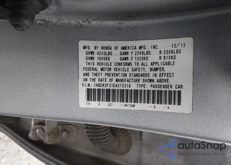 2014 Honda Accord Lx из США, поврежденный, VIN 1HGCR2F31EA070318